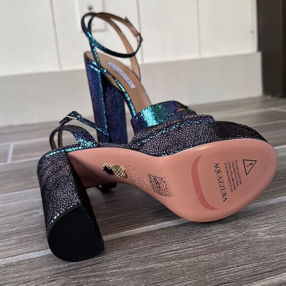 AQUAZZURA Sinner Ombre Platform Ankle-strap Sandals Sz 40 Petroleum Blue NIB - Picture 9 of 13